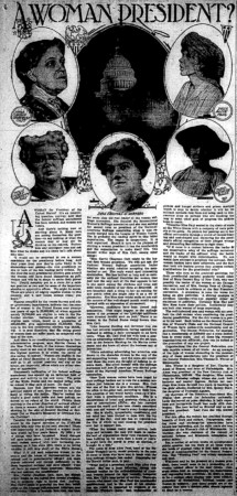 This Ridgefield Press article published after the 19th Amendment passed speculates on women holding political office, including the President of the United States.