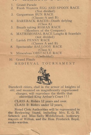 Grace was a well respected member of the Wilton community, and this program from a Wilton Riding Club event even lists her as the honorary Mayor of Wilton. From the Wilton Historical Society permanent collection.