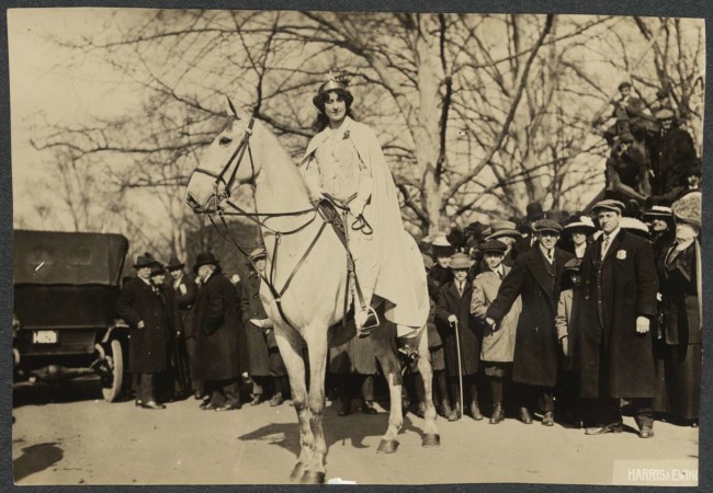 Inez Millholland was a member of Alice Paul's National Woman's Party and is shown here leading the 1913 Woman Suffrage Procession in Washington, DC on horseback.